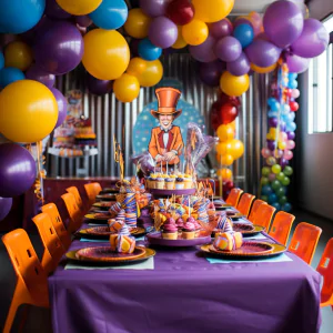 willie wonka themed birthday party decorations.