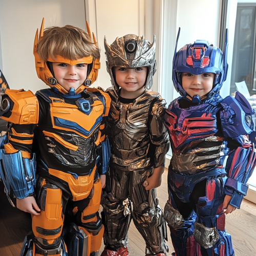 Three children in transformers costumes