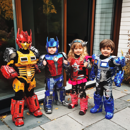 Four children in transformers costumes 